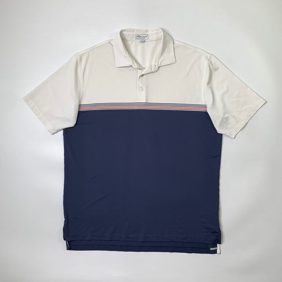 Peter Millar Shirt Mens L Large White Navy Davenport Performance Summer Comfort - Picture 2 of 10
